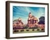 Vintage Retro Hipster Style Travel Image of Khajuraho Devi Jagdamba Temple and Mahadev Mandapa on S-f9photos-Framed Photographic Print