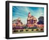 Vintage Retro Hipster Style Travel Image of Khajuraho Devi Jagdamba Temple and Mahadev Mandapa on S-f9photos-Framed Photographic Print