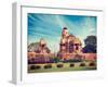 Vintage Retro Hipster Style Travel Image of Khajuraho Devi Jagdamba Temple and Mahadev Mandapa on S-f9photos-Framed Photographic Print