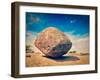 Vintage Retro Hipster Style Travel Image of Krishna's Butterball -  Balancing Giant Natural Rock St-f9photos-Framed Photographic Print