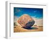 Vintage Retro Hipster Style Travel Image of Krishna's Butterball -  Balancing Giant Natural Rock St-f9photos-Framed Photographic Print