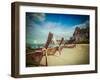 Vintage Retro Hipster Style Travel Image of Long Tail Boats on Tropical Beach (Railay Beach) in Tha-f9photos-Framed Photographic Print