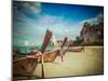 Vintage Retro Hipster Style Travel Image of Long Tail Boats on Tropical Beach (Railay Beach) in Tha-f9photos-Mounted Photographic Print