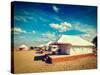 Vintage Retro Hipster Style Travel Image of Luxury Tents in Desert. Jaisalmer, Rajasthan, India-f9photos-Stretched Canvas