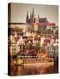 Vintage Retro Hipster Style Travel Image of Mala Strana and  Prague Castle over Vltava River with G-f9photos-Stretched Canvas