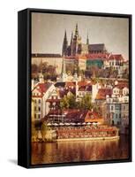 Vintage Retro Hipster Style Travel Image of Mala Strana and  Prague Castle over Vltava River with G-f9photos-Framed Stretched Canvas