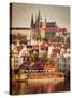 Vintage Retro Hipster Style Travel Image of Mala Strana and  Prague Castle over Vltava River with G-f9photos-Stretched Canvas