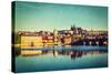 Vintage Retro Hipster Style Travel Image of Mala Strana and  Prague Castle over Vltava River with G-f9photos-Stretched Canvas