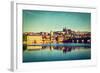 Vintage Retro Hipster Style Travel Image of Mala Strana and  Prague Castle over Vltava River with G-f9photos-Framed Photographic Print