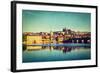 Vintage Retro Hipster Style Travel Image of Mala Strana and  Prague Castle over Vltava River with G-f9photos-Framed Photographic Print