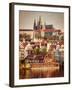 Vintage Retro Hipster Style Travel Image of Mala Strana and  Prague Castle over Vltava River with G-f9photos-Framed Photographic Print