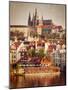 Vintage Retro Hipster Style Travel Image of Mala Strana and  Prague Castle over Vltava River with G-f9photos-Mounted Photographic Print