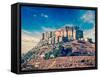 Vintage Retro Hipster Style Travel Image of Mehrangarh Fort, Jodhpur, Rajasthan, India with Grunge-f9photos-Framed Stretched Canvas
