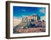 Vintage Retro Hipster Style Travel Image of Mehrangarh Fort, Jodhpur, Rajasthan, India with Grunge-f9photos-Framed Photographic Print