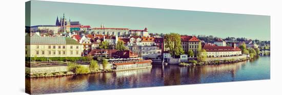 Vintage Retro Hipster Style Travel Image of Panorama of Historic Center of Prague:  Gradchany (Prag-f9photos-Stretched Canvas