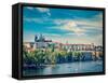 Vintage Retro Hipster Style Travel Image of Panorama View of Vltava River, Gradchany (Prague Castle-f9photos-Framed Stretched Canvas