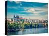 Vintage Retro Hipster Style Travel Image of Panorama View of Vltava River, Gradchany (Prague Castle-f9photos-Stretched Canvas