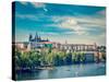 Vintage Retro Hipster Style Travel Image of Panorama View of Vltava River, Gradchany (Prague Castle-f9photos-Stretched Canvas