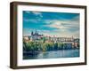 Vintage Retro Hipster Style Travel Image of Panorama View of Vltava River, Gradchany (Prague Castle-f9photos-Framed Photographic Print