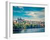 Vintage Retro Hipster Style Travel Image of Panorama View of Vltava River, Gradchany (Prague Castle-f9photos-Framed Photographic Print