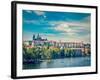 Vintage Retro Hipster Style Travel Image of Panorama View of Vltava River, Gradchany (Prague Castle-f9photos-Framed Photographic Print