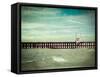 Vintage Retro Hipster Style Travel Image of  Pier in Ocean with Grunge Texture Overlaid-f9photos-Framed Stretched Canvas