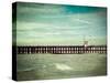 Vintage Retro Hipster Style Travel Image of  Pier in Ocean with Grunge Texture Overlaid-f9photos-Stretched Canvas