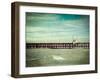 Vintage Retro Hipster Style Travel Image of  Pier in Ocean with Grunge Texture Overlaid-f9photos-Framed Photographic Print