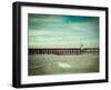 Vintage Retro Hipster Style Travel Image of  Pier in Ocean with Grunge Texture Overlaid-f9photos-Framed Photographic Print