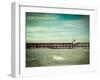 Vintage Retro Hipster Style Travel Image of  Pier in Ocean with Grunge Texture Overlaid-f9photos-Framed Photographic Print