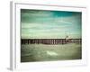 Vintage Retro Hipster Style Travel Image of  Pier in Ocean with Grunge Texture Overlaid-f9photos-Framed Photographic Print