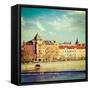 Vintage Retro Hipster Style Travel Image of Prague Stare Mesto Embankment View from Charles Bridge-f9photos-Framed Stretched Canvas