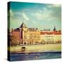 Vintage Retro Hipster Style Travel Image of Prague Stare Mesto Embankment View from Charles Bridge-f9photos-Stretched Canvas