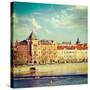 Vintage Retro Hipster Style Travel Image of Prague Stare Mesto Embankment View from Charles Bridge-f9photos-Stretched Canvas