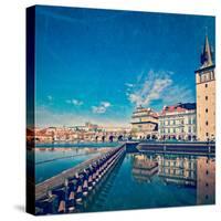 Vintage Retro Hipster Style Travel Image of Prague Stare Mesto Embankment View from Charles Bridge-f9photos-Stretched Canvas