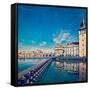 Vintage Retro Hipster Style Travel Image of Prague Stare Mesto Embankment View from Charles Bridge-f9photos-Framed Stretched Canvas