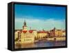 Vintage Retro Hipster Style Travel Image of Prague Stare Mesto Embankment View from Charles Bridge-f9photos-Framed Stretched Canvas