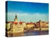 Vintage Retro Hipster Style Travel Image of Prague Stare Mesto Embankment View from Charles Bridge-f9photos-Stretched Canvas