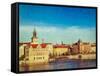 Vintage Retro Hipster Style Travel Image of Prague Stare Mesto Embankment View from Charles Bridge-f9photos-Framed Stretched Canvas