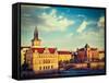 Vintage Retro Hipster Style Travel Image of Prague Stare Mesto Embankment View from Charles Bridge-f9photos-Framed Stretched Canvas