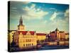 Vintage Retro Hipster Style Travel Image of Prague Stare Mesto Embankment View from Charles Bridge-f9photos-Stretched Canvas