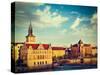 Vintage Retro Hipster Style Travel Image of Prague Stare Mesto Embankment View from Charles Bridge-f9photos-Stretched Canvas