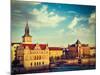 Vintage Retro Hipster Style Travel Image of Prague Stare Mesto Embankment View from Charles Bridge-f9photos-Mounted Photographic Print