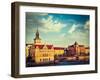 Vintage Retro Hipster Style Travel Image of Prague Stare Mesto Embankment View from Charles Bridge-f9photos-Framed Photographic Print