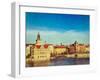 Vintage Retro Hipster Style Travel Image of Prague Stare Mesto Embankment View from Charles Bridge-f9photos-Framed Photographic Print