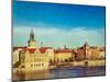 Vintage Retro Hipster Style Travel Image of Prague Stare Mesto Embankment View from Charles Bridge-f9photos-Mounted Photographic Print