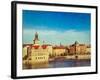 Vintage Retro Hipster Style Travel Image of Prague Stare Mesto Embankment View from Charles Bridge-f9photos-Framed Photographic Print