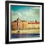 Vintage Retro Hipster Style Travel Image of Prague Stare Mesto Embankment View from Charles Bridge-f9photos-Framed Photographic Print