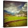 Vintage Retro Hipster Style Travel Image of Rice Field Terraces (Rice Paddy) with Grunge Texture Ov-f9photos-Stretched Canvas