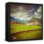 Vintage Retro Hipster Style Travel Image of Rice Field Terraces (Rice Paddy) with Grunge Texture Ov-f9photos-Framed Stretched Canvas